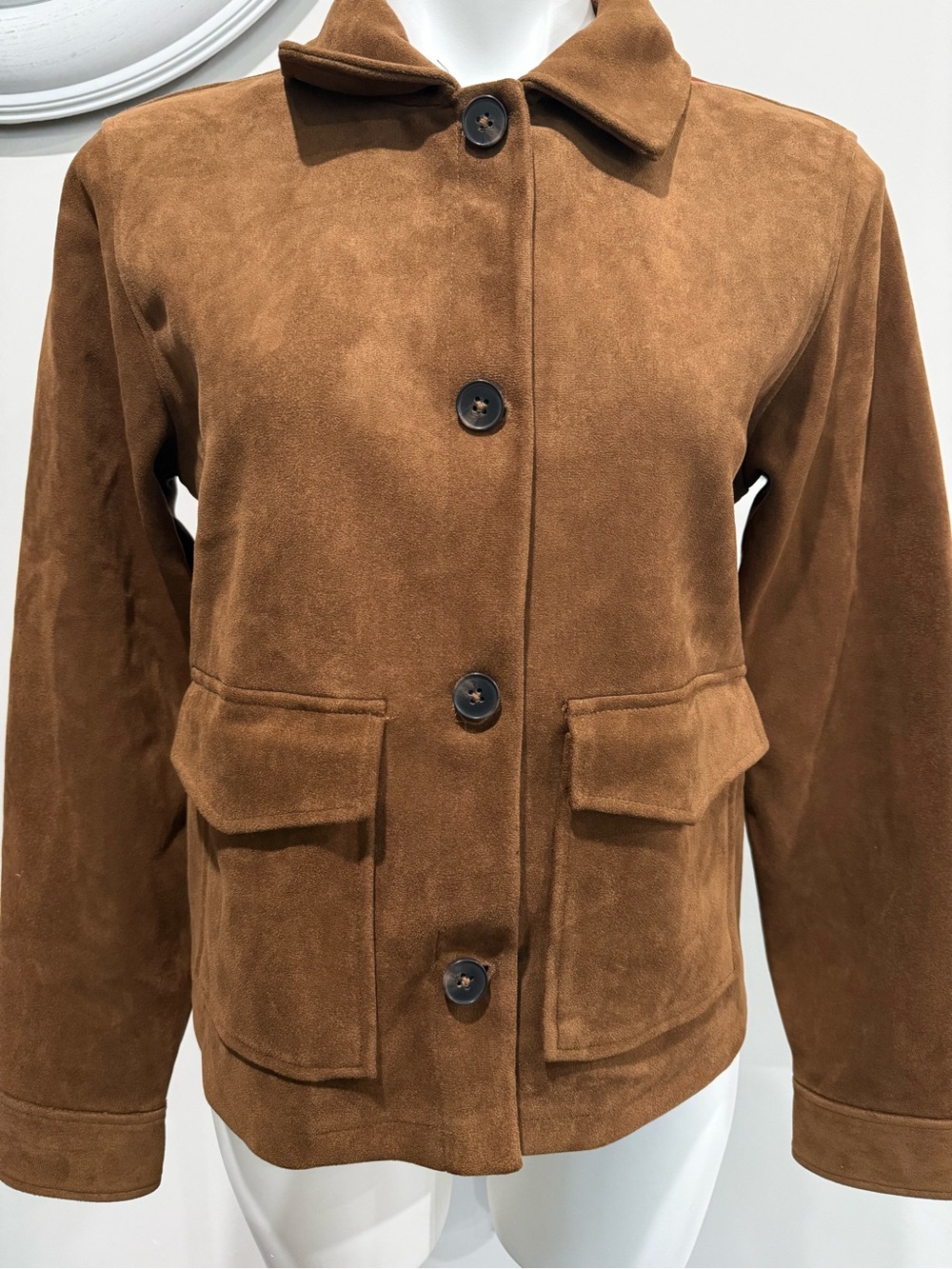 Zara Womens Faux Suede Button-Front Jacket mediun - Picture 2 of 12